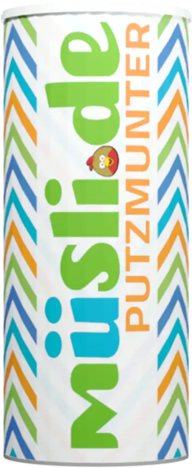 Bild der Verpackung (Dose) des Bio Müslis Putzmunter von müsli.de